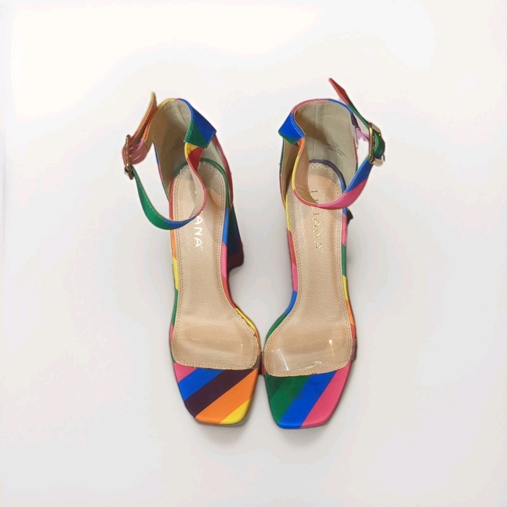 Pre-owned "Liliana " Multi Color Pumps Size 10. Platform, High Block Heel, Strap